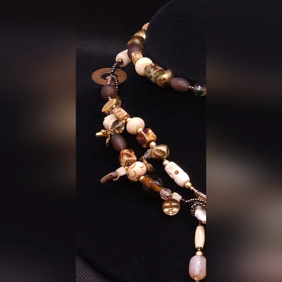 Unique Handcrafted Beaded Boho Tassel Necklace With Charms And Skull Beads - Picture 3 of 7